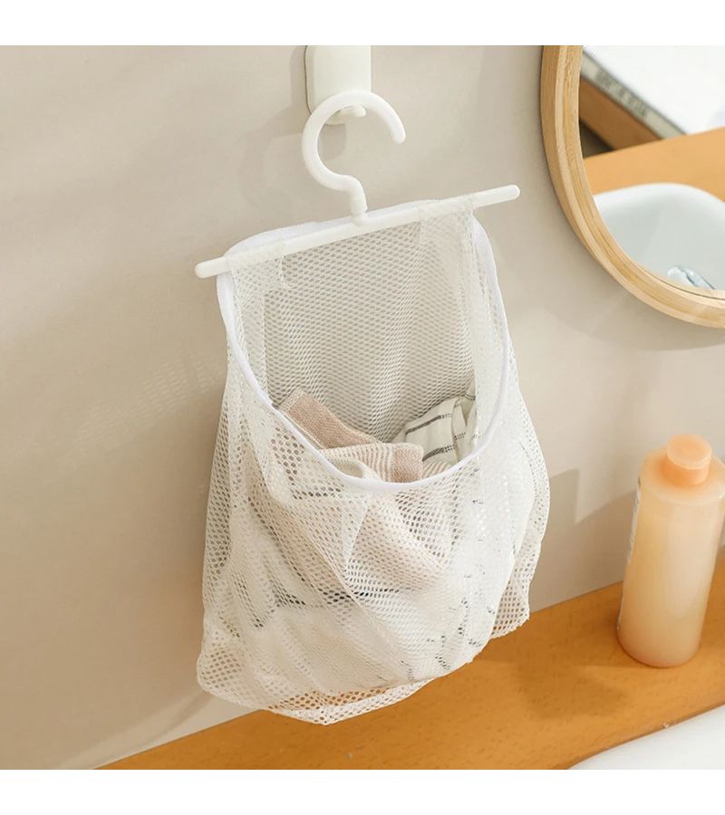 White Hanging Storage Bag Clothes Clip Basket Holder Dirty Laundry Drying Racks - Image 2