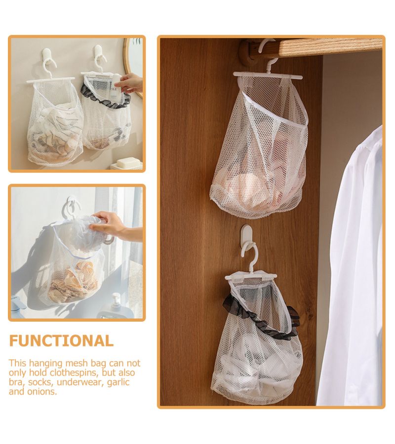 White Hanging Storage Bag Clothes Clip Basket Holder Dirty Laundry Drying Racks - Image 5