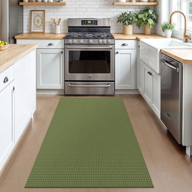 KOZYFLY Rugs for Entryway 3x5 ft Washable Area Rug Non Slip Rubber Backed Entry Rug Woven Indoor Door Mat Cotton Kitchen Rugs Floor Carpet for Entryway, Foyer, Backdoor, Bright Green/Earthy Green - Image 2