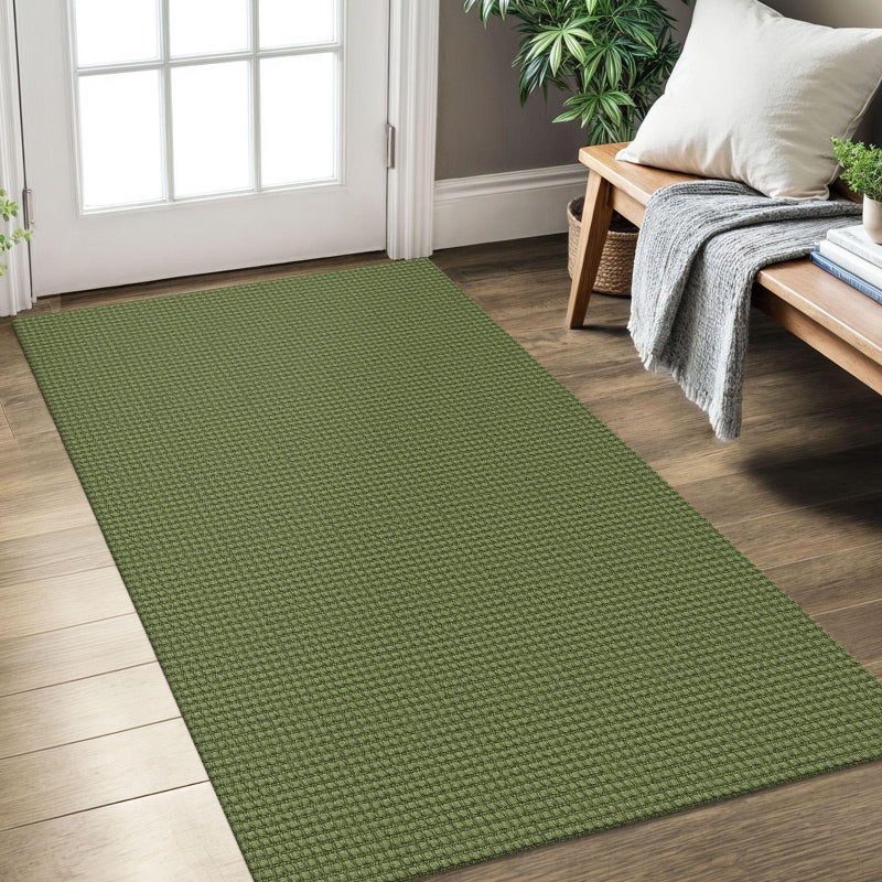 KOZYFLY Rugs for Entryway 3x5 ft Washable Area Rug Non Slip Rubber Backed Entry Rug Woven Indoor Door Mat Cotton Kitchen Rugs Floor Carpet for Entryway, Foyer, Backdoor, Bright Green/Earthy Green - Image 1