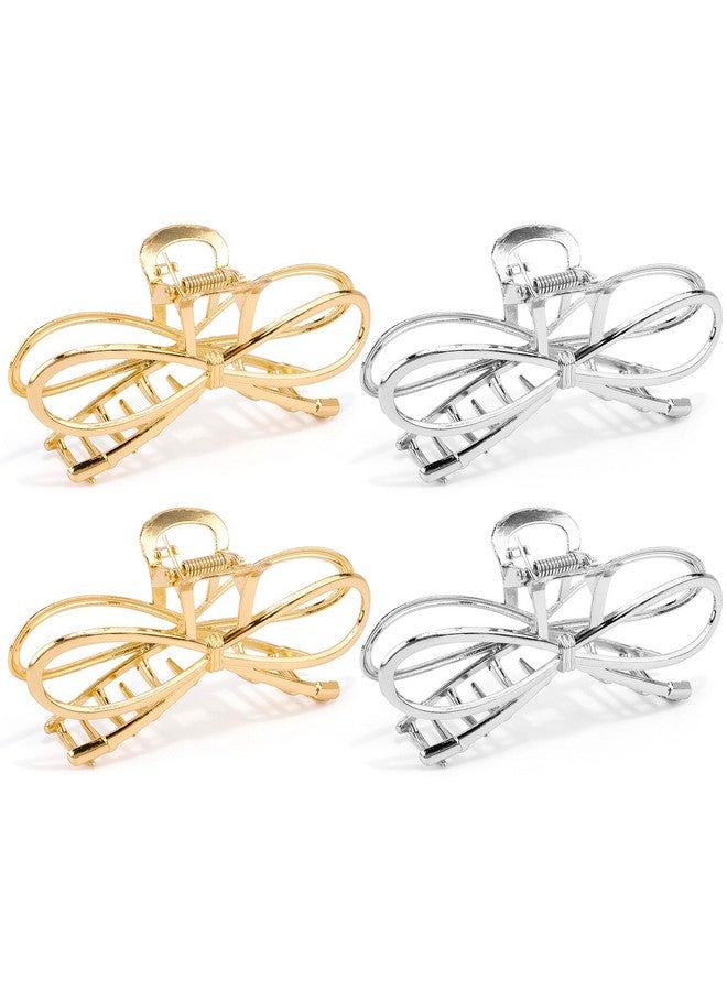 Vovii Metal Bow Claw Hair Clips for Thin/Thick Hair - Cute Bow-Shaped Hair Claw Clips with Bows for Women (Gold, Silver) - Image 1