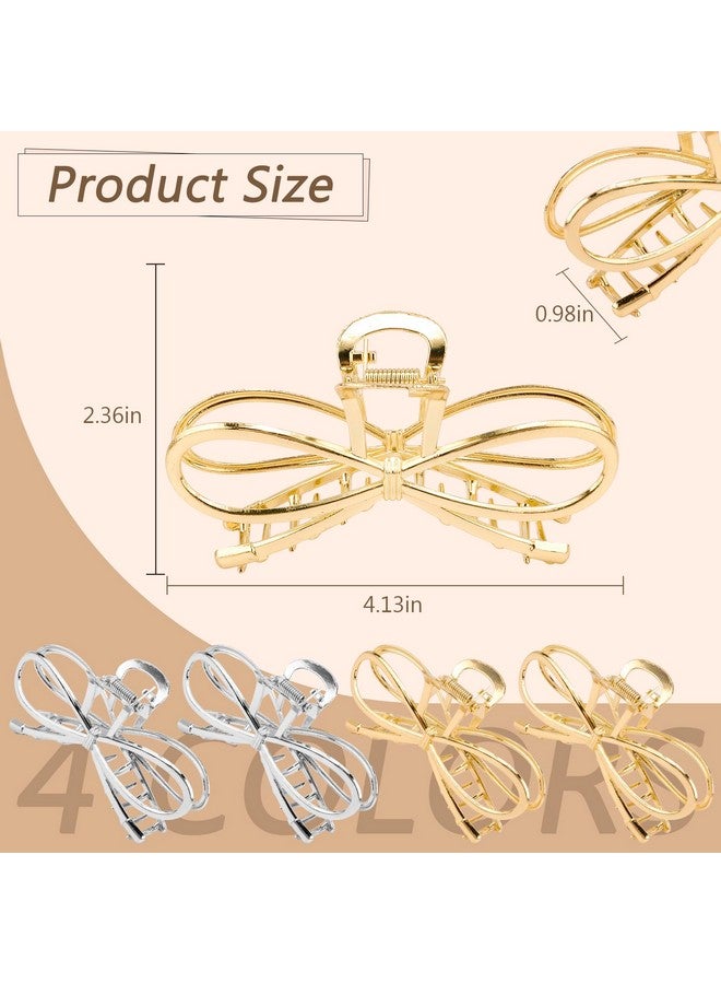 Vovii Metal Bow Claw Hair Clips for Thin/Thick Hair - Cute Bow-Shaped Hair Claw Clips with Bows for Women (Gold, Silver) - Image 3