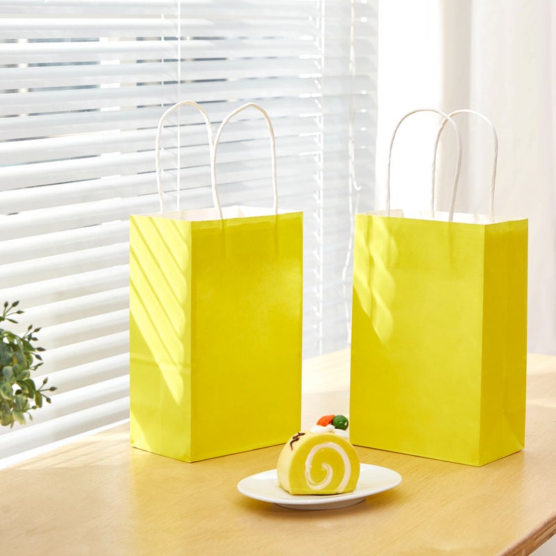 SUNCOLOR 12-Pack Yellow Gift Bags with Handles â€“ 8" Recyclable Small Paper Goodie Bags for Party Favors, Easter, Birthdays, Baby Showers & Sunshine-Themed Events - Image 2