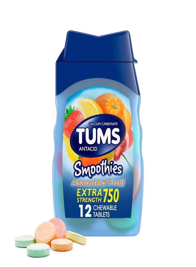 TUMS Smoothies Extra Strength Antacid Chewable Tablets for Heartburn Relief, Assorted Fruit - 12 Count - Image 1