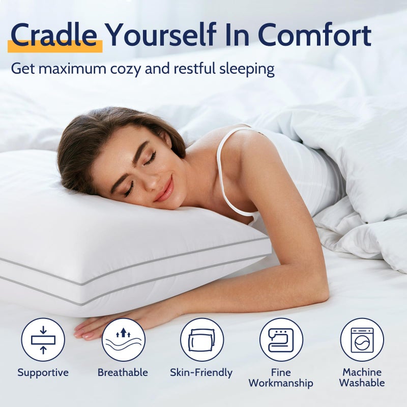 ROUMEA Pillows King Size Set of 2, Gusseted Bed Pillows for Sleeping 2 Pack, Luxury Hotel Quality, Supportive King Pillow with Soft Down Alternative for Back Stomach Side Sleepers,Machine Washable - Image 2