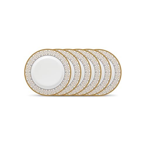 La Opala Diva Sovrana Collection Opal Glass Crockery | Quarter Plate Set of 6 Moroccan Gold | Side Plate for Snacking & Gifting | Microwave Safe | 100% Vegetarian | Extra Strong | Super Light & White - Image 1