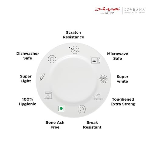 La Opala Diva Sovrana Collection Opal Glass Crockery | Quarter Plate Set of 6 Moroccan Gold | Side Plate for Snacking & Gifting | Microwave Safe | 100% Vegetarian | Extra Strong | Super Light & White - Image 3
