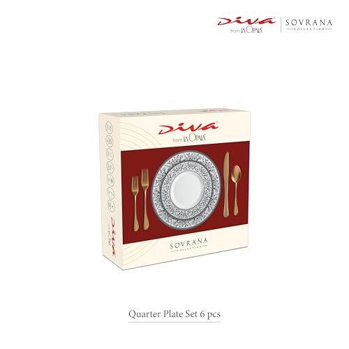 La Opala Diva Sovrana Collection Opal Glass Crockery | Quarter Plate Set of 6 Moroccan Gold | Side Plate for Snacking & Gifting | Microwave Safe | 100% Vegetarian | Extra Strong | Super Light & White - Image 4