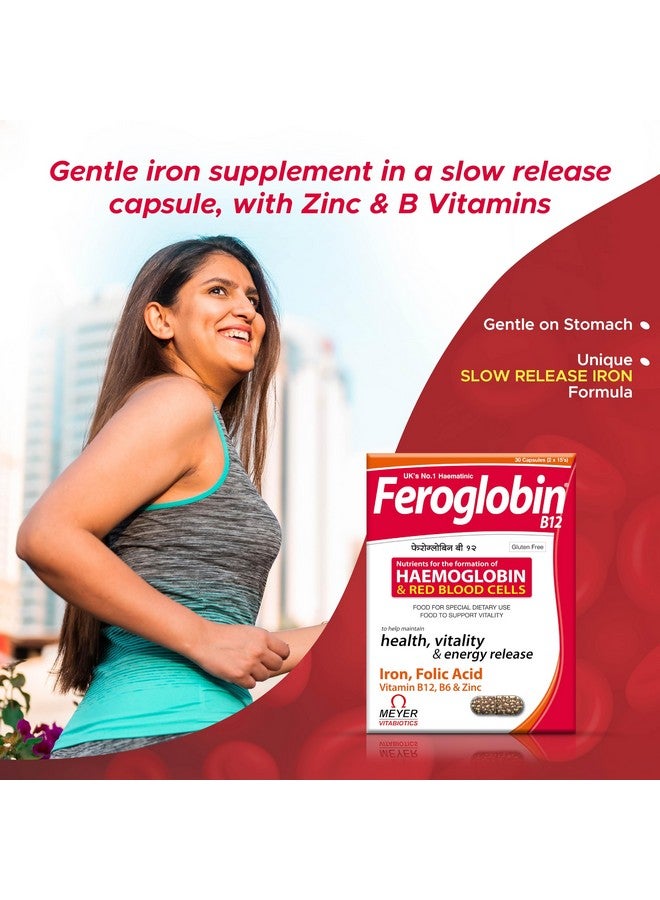 Feroglobin كبسولات فيروغلوبين ب12 لتكوين الهيموجلوبين وخلايا الدم الحمراء | حديد، حمض الفوليك، ب12، ب6 وزنك | حزمة مكونة من 3 (30 كبسولة لكل منها) - Image 4