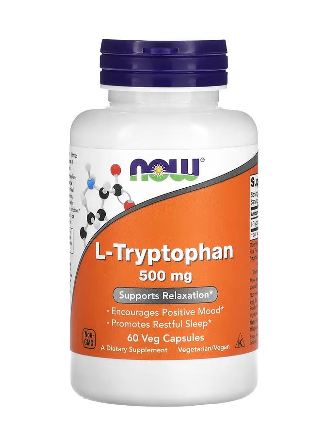 now L-Tryptophan, 500 mg, 60 Veg Capsules  - Image 1