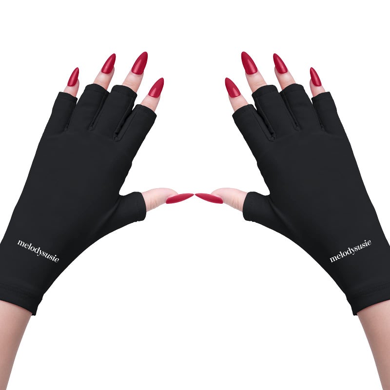 MelodySusie MelodySusie UV Gloves for Gel Nail Lamp, Professional UPF50+ UV Protection Gloves for Manicures, Art Skin Care Fingerless Glove for Women Men Protect Hands from Sun and Nail Dryer Harm (Black)  - Image 1
