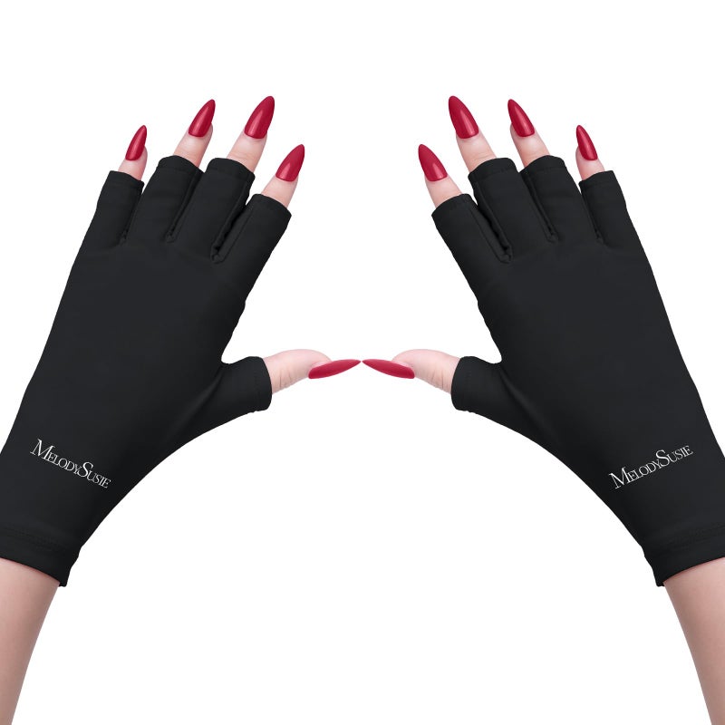 MelodySusie UV Gloves for Gel Nail Lamp, Professional UPF50+ UV Protection Gloves for Manicures, Art Skin Care Fingerless Glove for Women Men Protect Hands from Sun and Nail Dryer Harm (Black) - Image 1