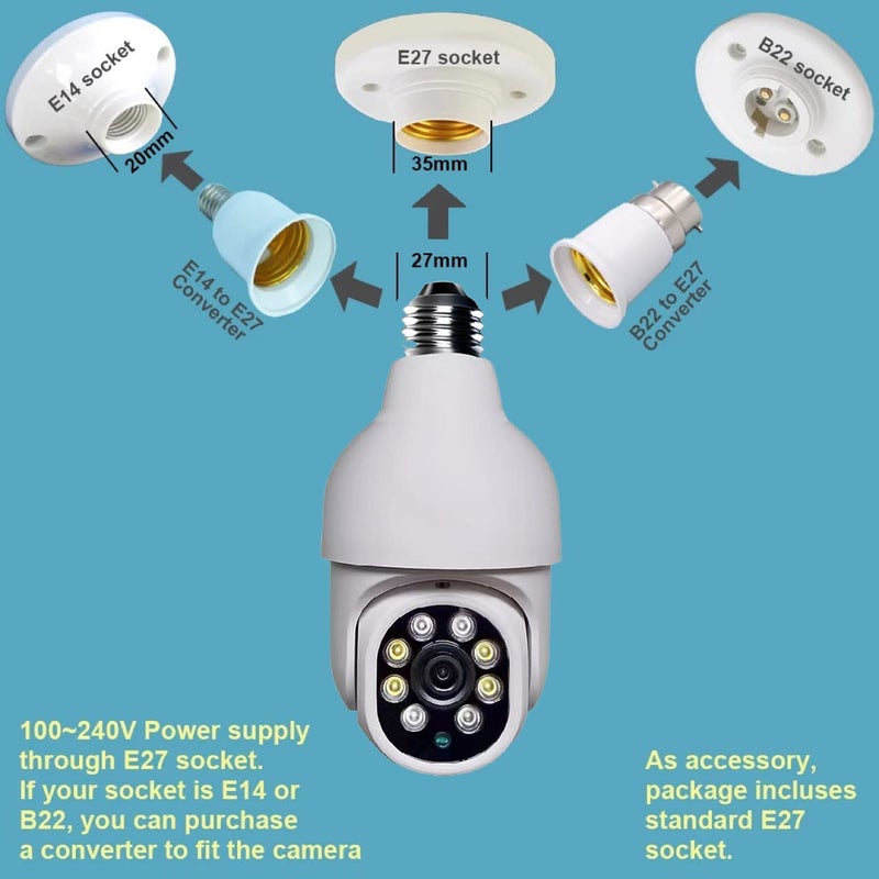 SIOVS WiFi Camera CCTV Camera 1440p Wireless PTZ Bulb Shape V380 Pro Indoor 360 Smart Home Security Camera Light Vision 24x7 Continuous Recording with Motion Sensor LED Lights Auto Tracking  - Image 4