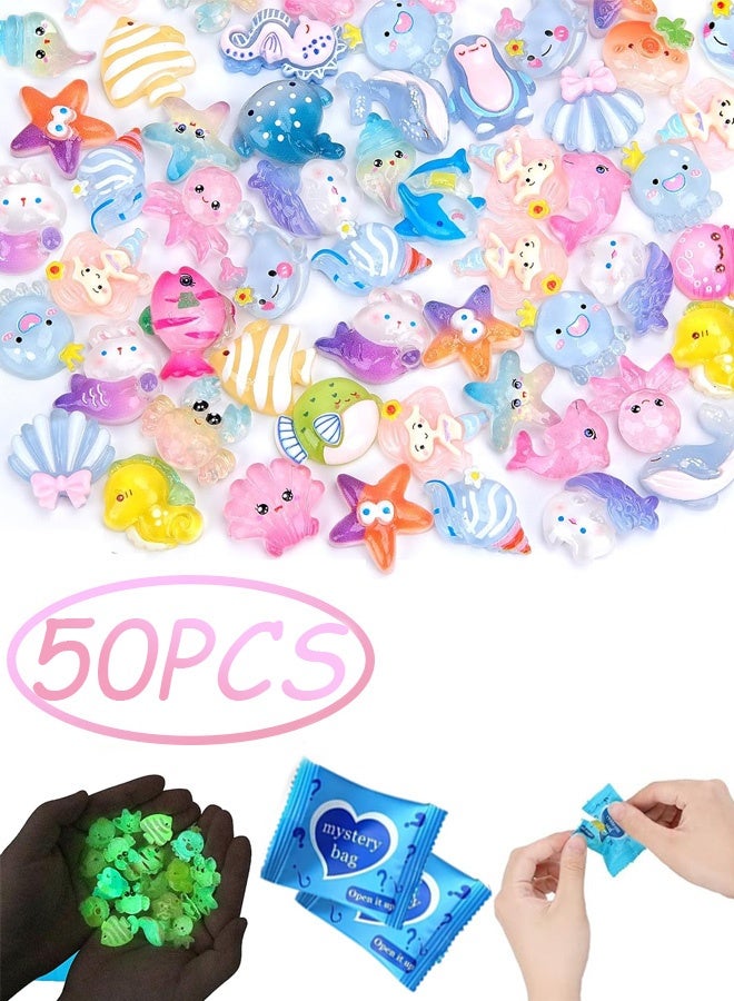 50 Pcs Mini Luminous Ocean Resin Animals Blind Bags Glow in The Dark Tiny Sea Creatures Figurines for Aquarium Fish Tank Potted Plant Dollhouse DIY Decor Birthday Gift Party Favors - Image 1