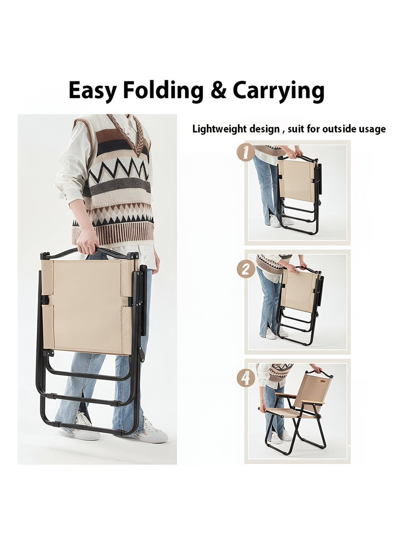 Taimi 5-Piece Camping Set | Portable Camping Table with 4 Chairs, Folding Black Table with Carrying Bag 90x60x45cm and 4 Beige Folding Chairs with Black Metal Frame & Armrests - Image 3