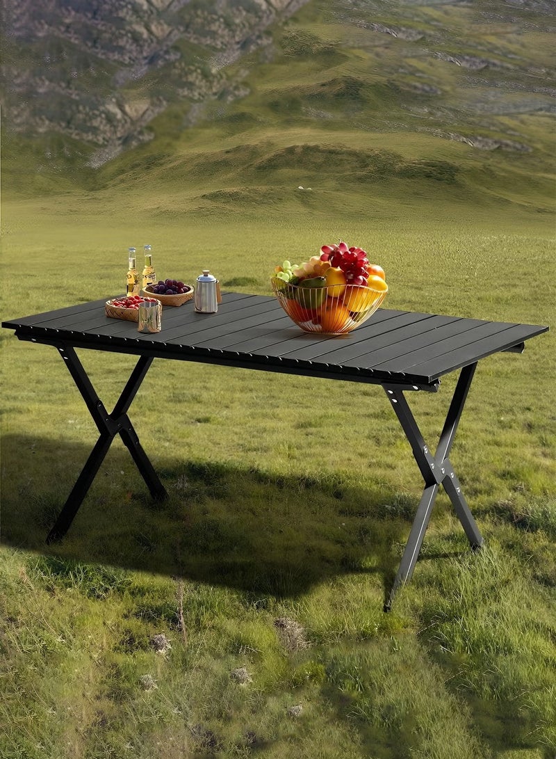 Taimi 5-Piece Camping Set | Portable Camping Table with 4 Chairs, Folding Black Table with Carrying Bag 90x60x45cm and 4 Beige Folding Chairs with Black Metal Frame & Armrests - Image 5