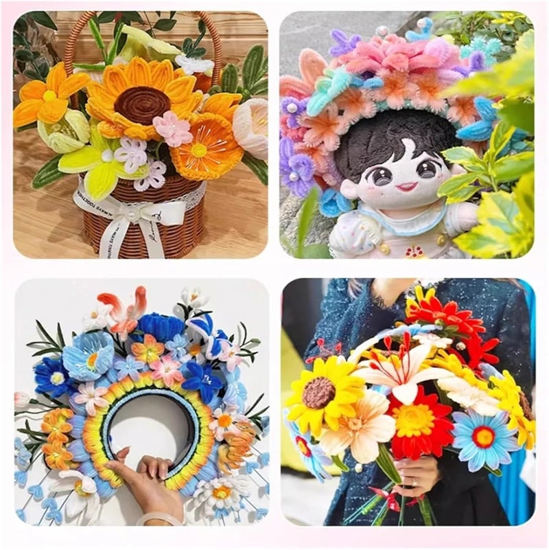 2 Sets Chenille Stems 30cm Pipe Cleaners Craft Supplies DIY Plush Educational Art Handmade Flower Making(Yellow Set 300PCS) - Image 3
