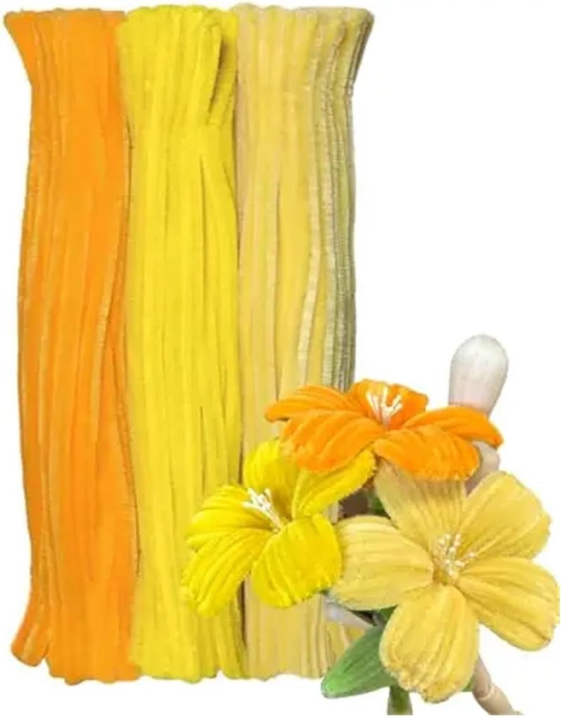 2 Sets Chenille Stems 30cm Pipe Cleaners Craft Supplies DIY Plush Educational Art Handmade Flower Making(Yellow Set 300PCS) - Image 2