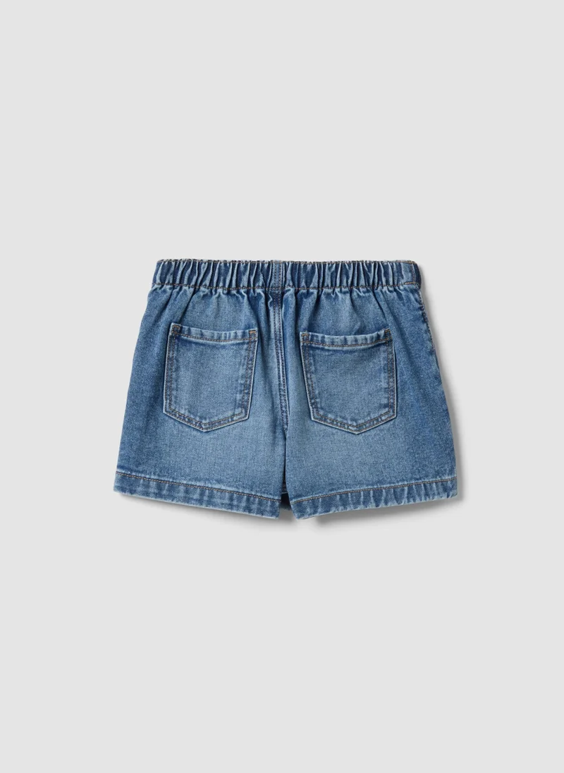 او في اس OVS Girlsâ€™ Blue Denim Shorts In Pure Cotton, Regular Fit, With Buttons