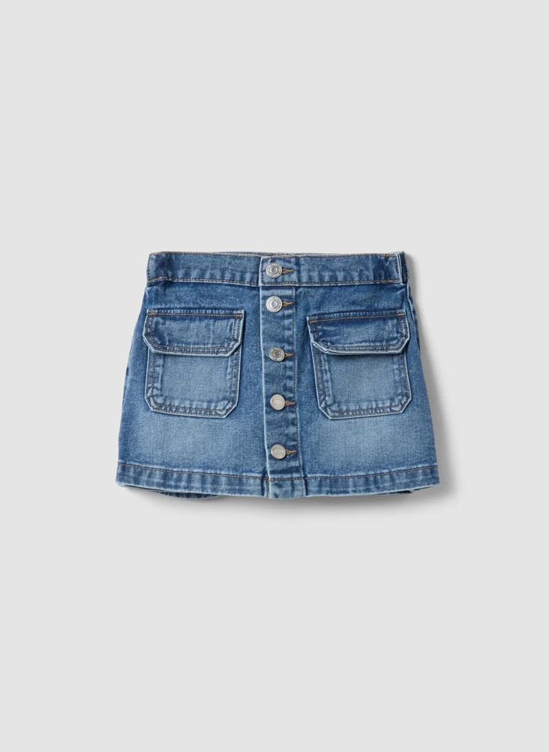 او في اس OVS Girlsâ€™ Blue Denim Shorts In Pure Cotton, Regular Fit, With Buttons