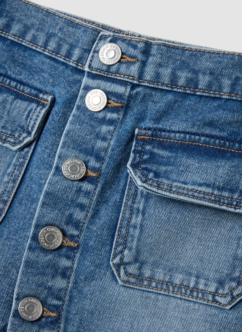 Ovs  OVS Girlsâ€™ Blue Denim Shorts In Pure Cotton, Regular Fit, With Buttons for Kids | Best Price UAE