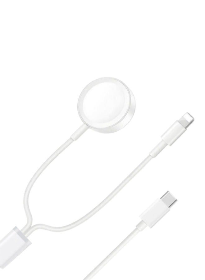 YINPAGE 2-in-1 Fast Charger Cable for iPhone & Apple Watch 1M White - Type-C to Lightning + Magnetic Charger, Compatible with iPhone 12/13/14 & Series 1-9/SE  - Image 1