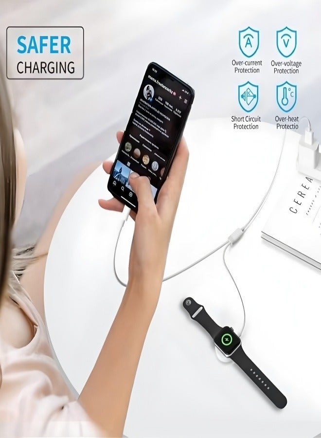 YINPAGE 2-in-1 Fast Charger Cable for iPhone & Apple Watch 1M White - Type-C to Lightning + Magnetic Charger, Compatible with iPhone 12/13/14 & Series 1-9/SE  - Image 2
