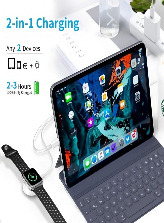 YINPAGE 2-in-1 Fast Charger Cable for iPhone & Apple Watch 1M White - Type-C to Lightning + Magnetic Charger, Compatible with iPhone 12/13/14 & Series 1-9/SE  - Image 4