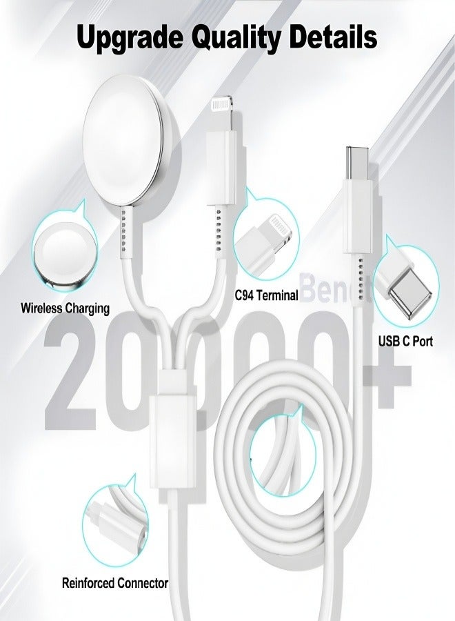 YINPAGE 2-in-1 Fast Charger Cable for iPhone & Apple Watch 1M White - Type-C to Lightning + Magnetic Charger, Compatible with iPhone 12/13/14 & Series 1-9/SE  - Image 5