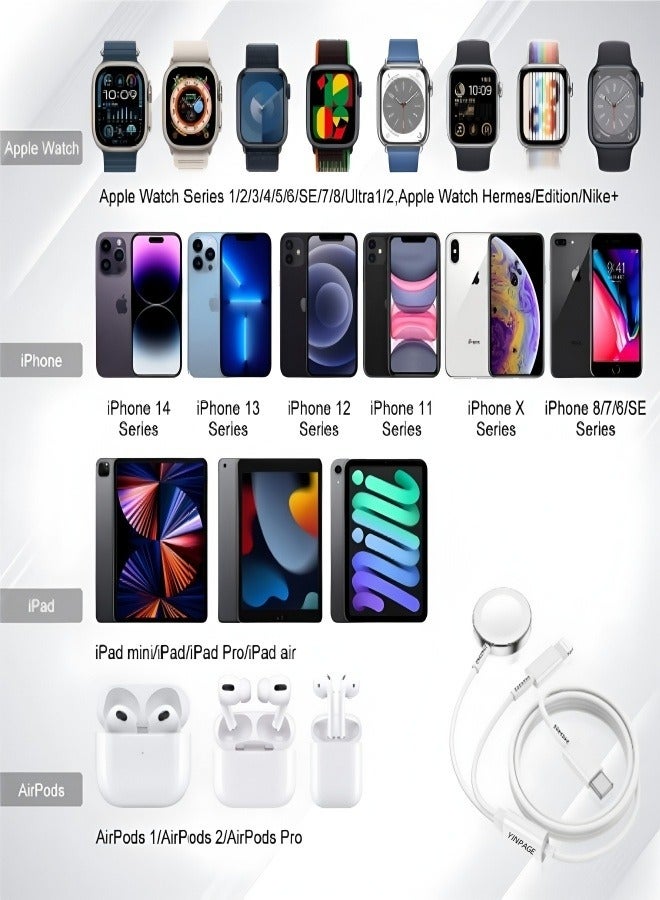 الصفحة الرئيسية كابل شاحن سريع 2 في 1 لأجهزة iPhone وApple Watch بطول 1 متر أبيض - من Type-C إلى Lightning + شاحن مغناطيسي، متوافق مع iPhone 12/13/14 وSeries 1-9/SE - Image 2