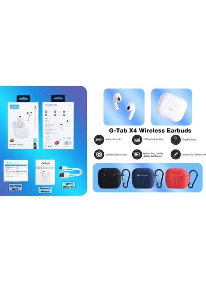 G-Tab X4 True Wireless Earbuds, Bluetooth Earphones V5.00 with Clear Calls,HIFI Sound Quality, Noise Reduction, Touch Sensor, Super Battery, Heavy Bass, 1 Free Earbuds Case for iPhone & Android, White - Image 4