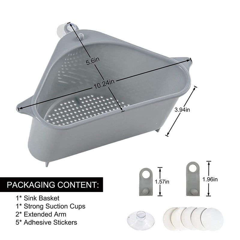 TECHNOWAYS SOLUTION Plastic Sink Basket Strainer, Triangular Multifunctional Drain Shelf Kitchen Sink Strainer Holder Multifunctional Box Organizer for Soap, Dishwashing, Sponge Etc.Color Grey - Image 2