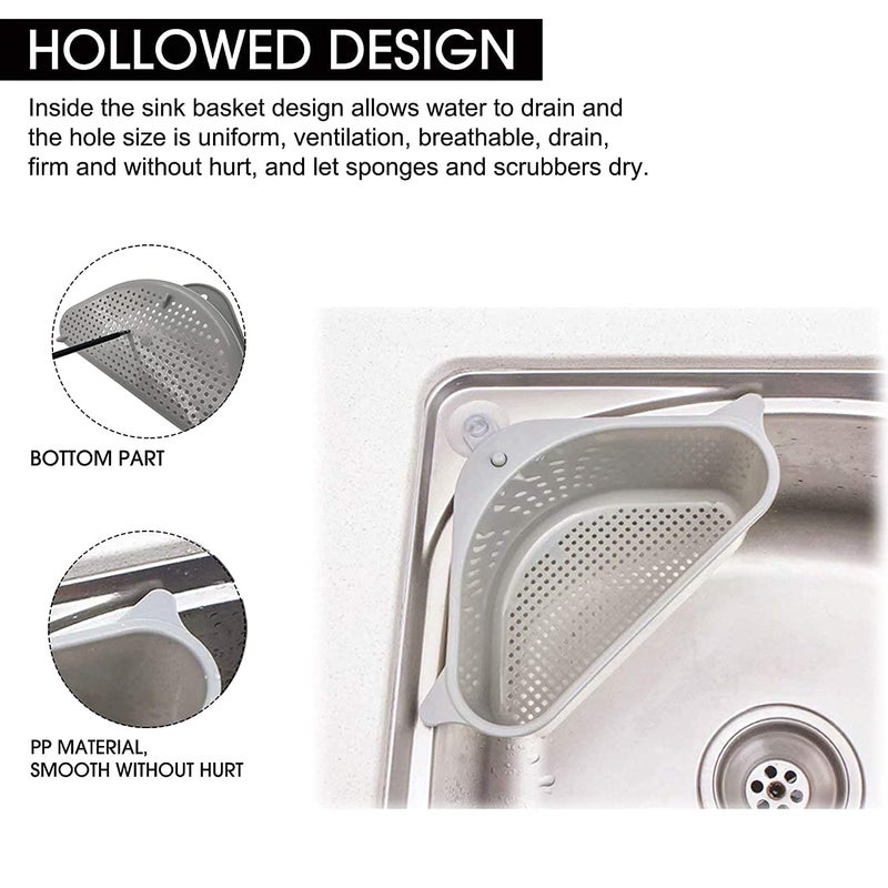 TECHNOWAYS SOLUTION Plastic Sink Basket Strainer, Triangular Multifunctional Drain Shelf Kitchen Sink Strainer Holder Multifunctional Box Organizer for Soap, Dishwashing, Sponge Etc.Color Grey - Image 4