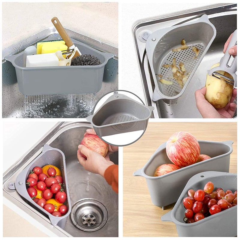 TECHNOWAYS SOLUTION Plastic Sink Basket Strainer, Triangular Multifunctional Drain Shelf Kitchen Sink Strainer Holder Multifunctional Box Organizer for Soap, Dishwashing, Sponge Etc.Color Grey - Image 5