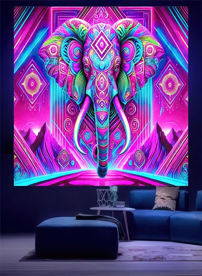 نسيج جداري من بليس يارد بتصميم فيل مُهلوس، يتفاعل مع الضوء الأسود، يُعلق على الحائط في غرفة النوم أو غرفة المعيشة، مقاس 78 × 59 بوصة - Image 2