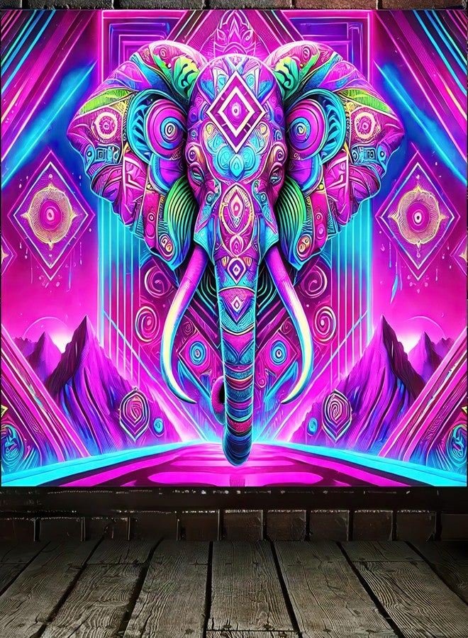 نسيج جداري من بليس يارد بتصميم فيل مُهلوس، يتفاعل مع الضوء الأسود، يُعلق على الحائط في غرفة النوم أو غرفة المعيشة، مقاس 78 × 59 بوصة - Image 3