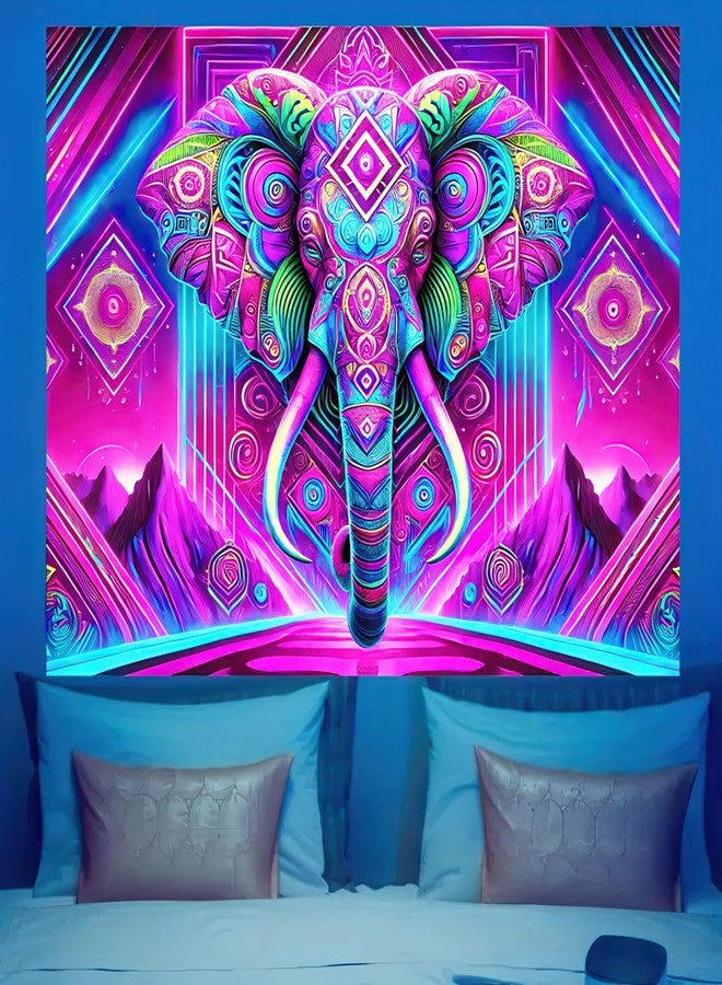 نسيج جداري من بليس يارد بتصميم فيل مُهلوس، يتفاعل مع الضوء الأسود، يُعلق على الحائط في غرفة النوم أو غرفة المعيشة، مقاس 78 × 59 بوصة - Image 1
