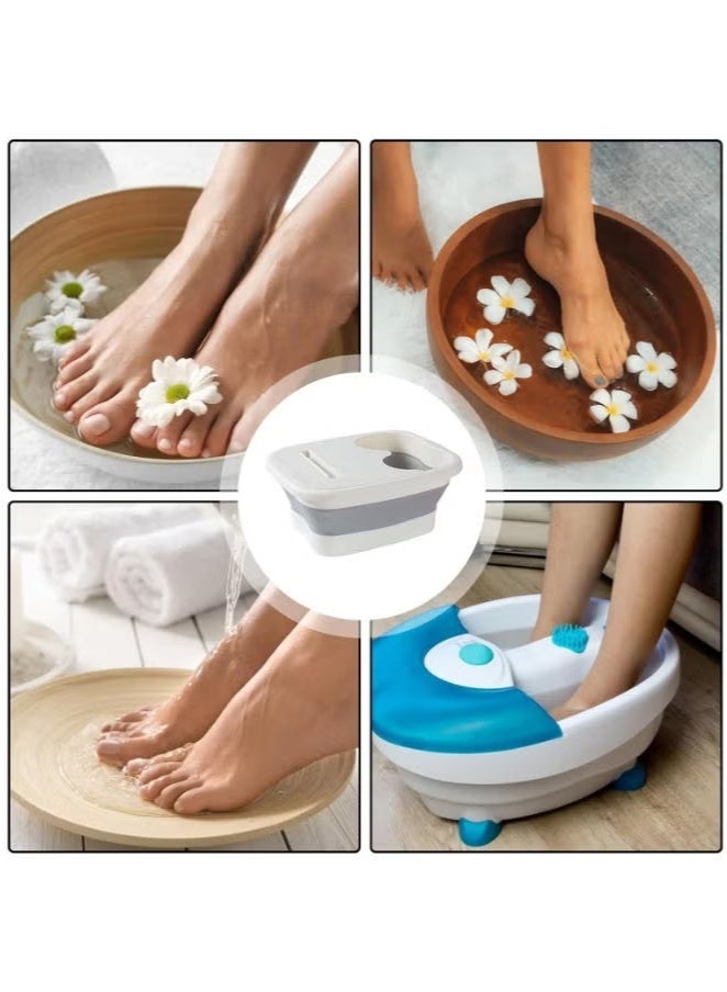 حوض نقع للقدمين، حوض استحمام قابل للطي للعناية بالقدمين، حوض استحمام محمول مانع للتسرب للعناية بالقدمين، حمام قدم قابل للطي لتخفيف التوتر مع بكرة تدليك، أحواض نقع متعددة الأغراض للقدمين للاستخدام في الهواء الطلق (أبيض) - Image 2