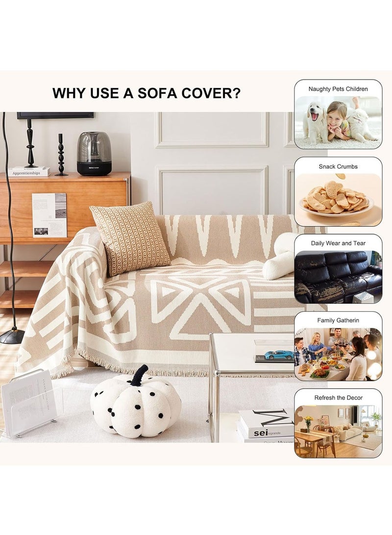 MarlaMall Sofa Slipcover, 3 Seater Boho Sofa Cover with Tassel, Ultra Soft Modern Fashion Geometric Pattern Couch Covers for Sectional Sofa, Non-Slip Washable Soft Throw Blanket,Beige(180x260cm) - Image 4