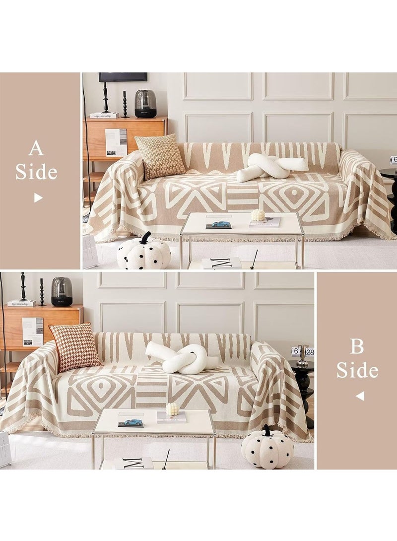 MarlaMall Sofa Slipcover, 3 Seater Boho Sofa Cover with Tassel, Ultra Soft Modern Fashion Geometric Pattern Couch Covers for Sectional Sofa, Non-Slip Washable Soft Throw Blanket,Beige(180x260cm) - Image 3