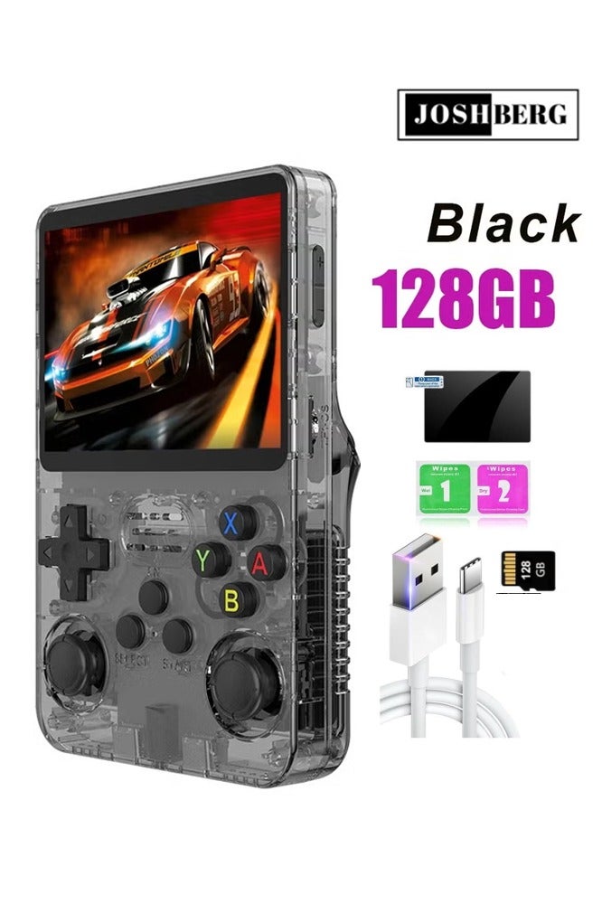 Joshberg 128G R36S Retro Handheld Game Console, 3.5 inch Gaming Console, Mini Retro Video Console, Dual 3D Joysticks, 11 Emulators, 15000+ Games with Dual 3D Joysticks for boys and girls,Transparent black - Image 1