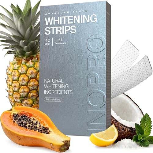 InoPro Natural Teeth Whitening Strips Kit 21 Treatments Sensitive Teeth Whitener Peroxide Free with Papain Bromelain Coconut Oil White Strips for Teeth Whitening 42 Strips - Image 2