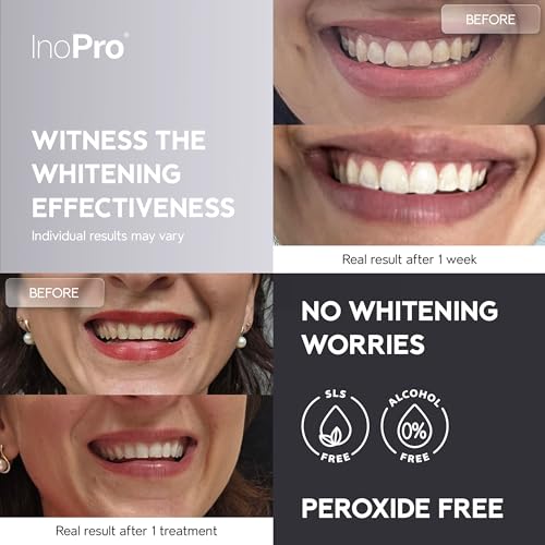 InoPro Natural Teeth Whitening Strips Kit 21 Treatments Sensitive Teeth Whitener Peroxide Free with Papain Bromelain Coconut Oil White Strips for Teeth Whitening 42 Strips - Image 5