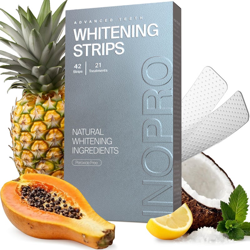 InoPro Natural Teeth Whitening Strips Kit 21 Treatments Sensitive Teeth Whitener Peroxide Free with Papain Bromelain Coconut Oil White Strips for Teeth Whitening 42 Strips - Image 3