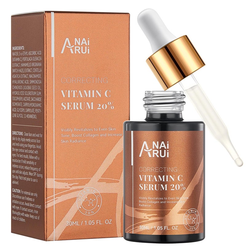 ANAI RUI ANAIRUI Vitamin C Serum 20%, with Hyaluronic Acid, Vitamin E, Reduce Fine Lines, Wrinkles,Dark Spots, Uneven Skin Tone 1.05 FL. OZ - Image 1