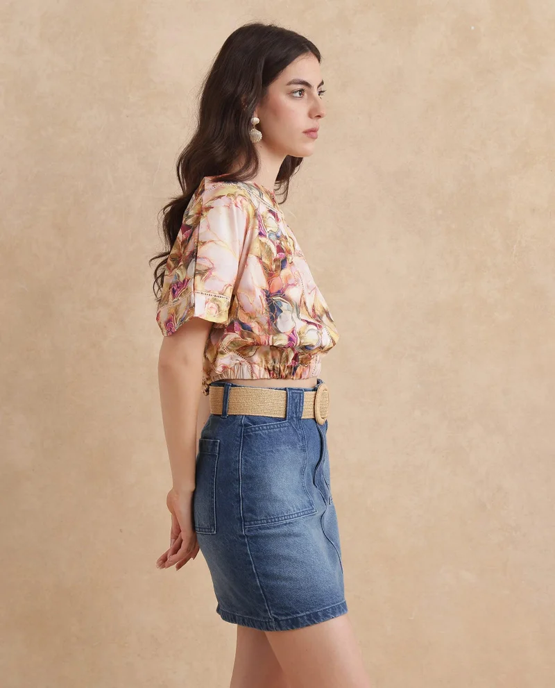 ريريزم Women's Boat Neck Floral Print Top