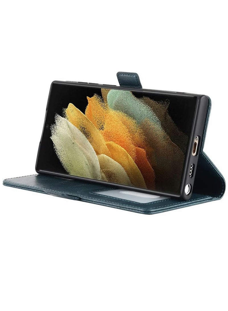 SYOSI Case for Samsung S22 Ultra PU Leather Wallet Flip Cover Protective case with Magnetic Buckle Lightweight and Skin Friendly Compatible Galaxy Navy Blue - Image 5