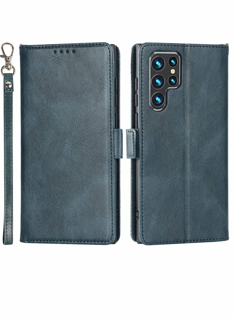 SYOSI Case for Samsung S22 Ultra PU Leather Wallet Flip Cover Protective case with Magnetic Buckle Lightweight and Skin Friendly Compatible Galaxy Navy Blue - Image 1