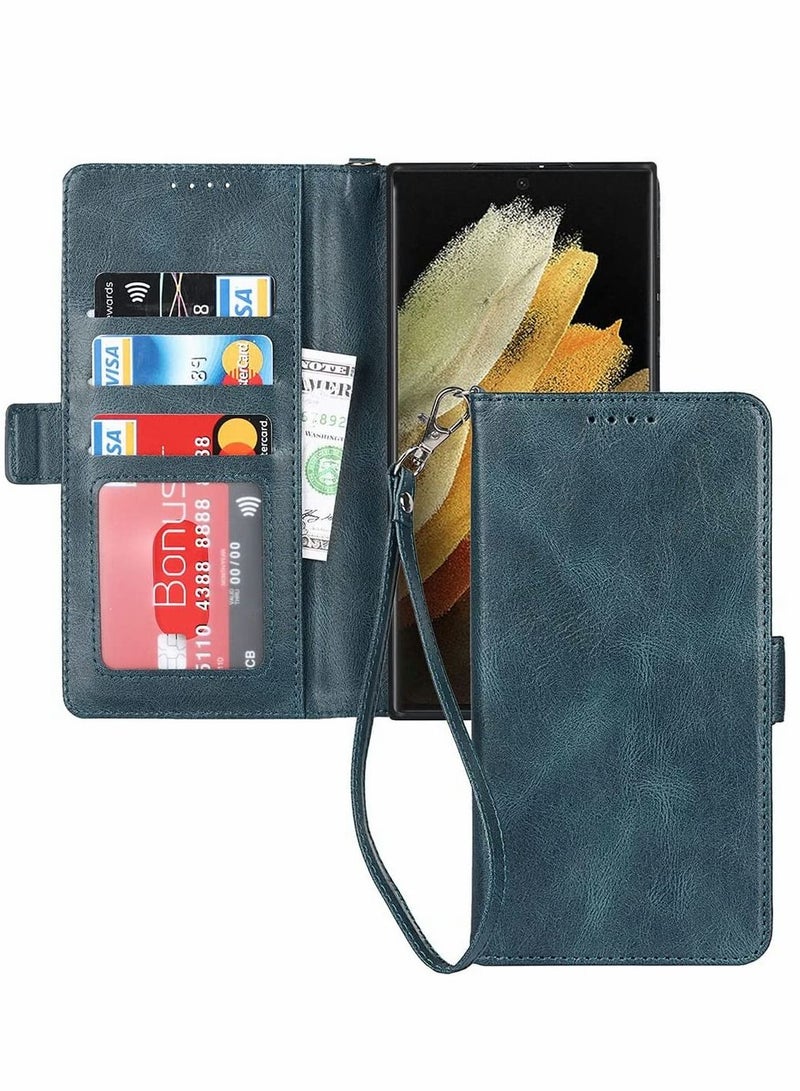 SYOSI Case for Samsung S22 Ultra PU Leather Wallet Flip Cover Protective case with Magnetic Buckle Lightweight and Skin Friendly Compatible Galaxy Navy Blue - Image 3