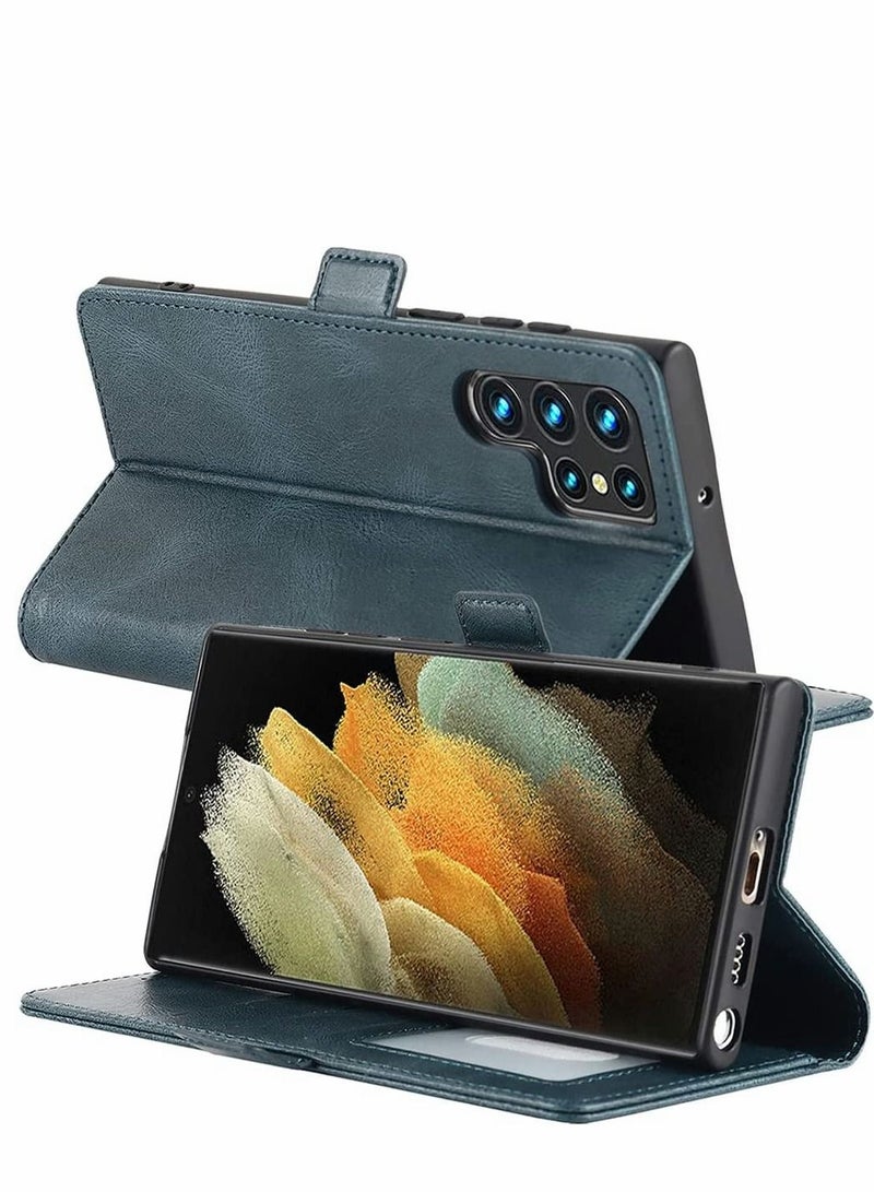 SYOSI Case for Samsung S22 Ultra PU Leather Wallet Flip Cover Protective case with Magnetic Buckle Lightweight and Skin Friendly Compatible Galaxy Navy Blue - Image 4